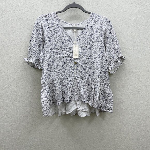 Rylee + Cru Floral Maddy Button Front Hi Lo Blouse Shirt Top Womens sz Large NEW - Picture 1 of 7